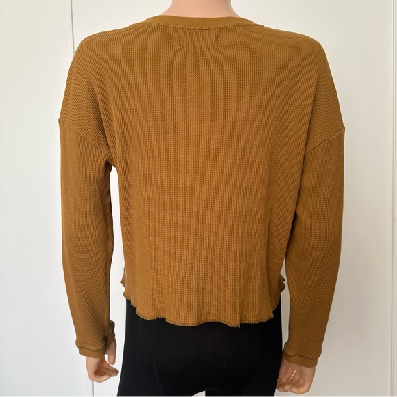 Everlane Organic Cotton Waffle Knit Henley Top Golden Brown Small GOTS Cert. - Picture 8 of 8